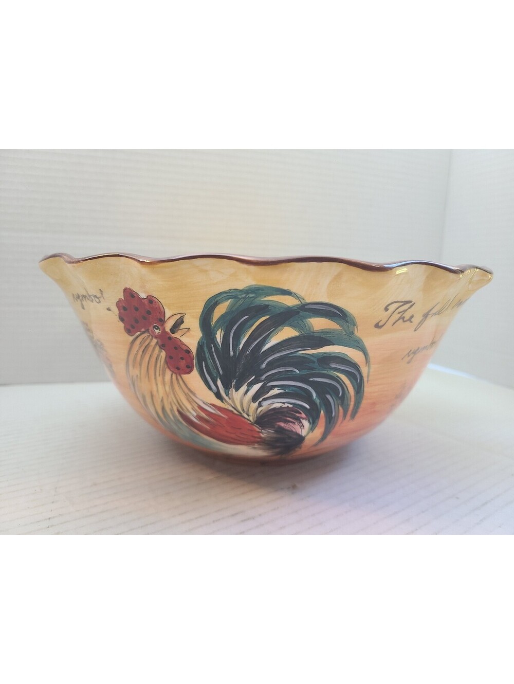 Maxcera Corp Strolling Rooster Hand Painted Serving Bowl Tuscan Farmhouse